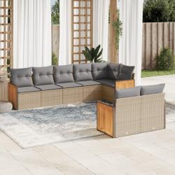 Salon de jardin avec coussins 8 pcs beige r&eacute;sine tress&eacute;e