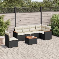 Salon de jardin 7 pcs avec coussins noir r&eacute;sine tress&eacute;e