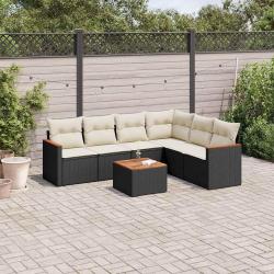 Salon de jardin 7 pcs avec coussins noir r&eacute;sine tress&eacute;e