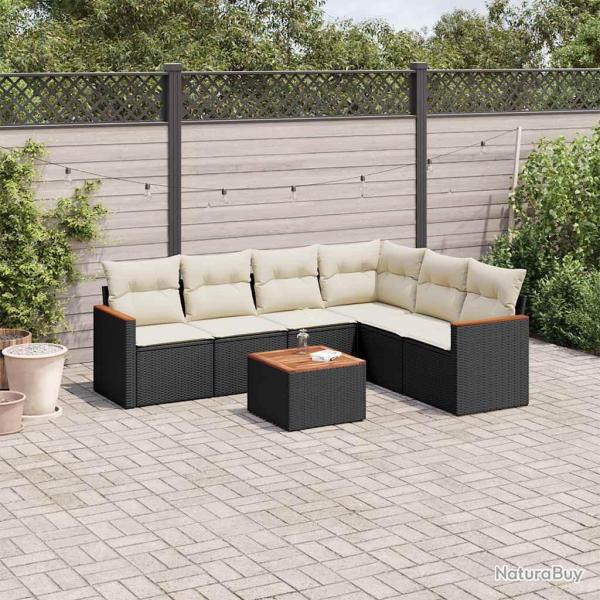 Salon de jardin 7 pcs avec coussins noir r�sine tress�e