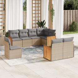 Salon de jardin avec coussins 8 pcs beige r&eacute;sine tress&eacute;e