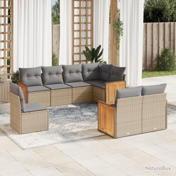 Salon de jardin avec coussins 8 pcs beige r�sine tress�e