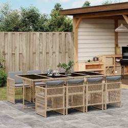Ensemble &agrave; manger de jardin et coussins 9 pcs m&eacute;lange beige