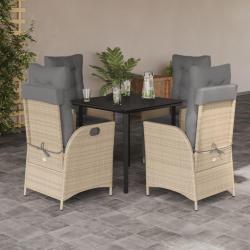 Ensemble &agrave; manger de jardin coussins 5 pcs m&eacute;lange beige rotin