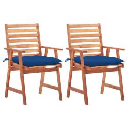 Chaises &agrave; manger d'ext&eacute;rieur lot de 2 et coussins Acacia massif