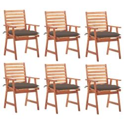Chaises &agrave; manger d'ext&eacute;rieur lot de 6 et coussins Acacia massif