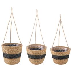 Paniers &agrave; plantes en herbe de mer 3 pcs Naturel et noir