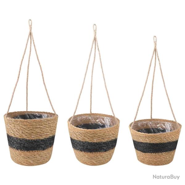 Paniers � plantes en herbe de mer 3 pcs Naturel et noir