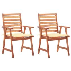 Chaises &agrave; manger d'ext&eacute;rieur lot de 2 et coussins Acacia massif
