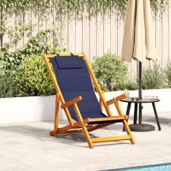 Chaise pliante avec accoudoirs en bois d'acacia bleu et textil&egrave;ne