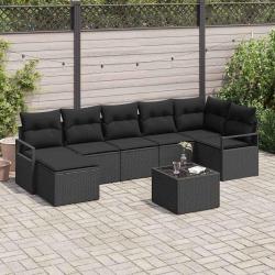 Ensemble de Canap&eacute;s avec coussin 8 pcs Noir polyrotin