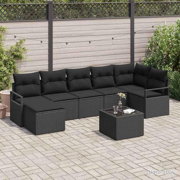 Ensemble de Canap�s avec coussin 8 pcs Noir polyrotin