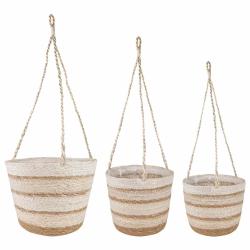 Paniers &agrave; plantes en herbe de mer 3 pcs Naturel, Blanc et Beige