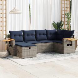 Salon de jardin 6 pcs avec coussins gris r&eacute;sine tress&eacute;e