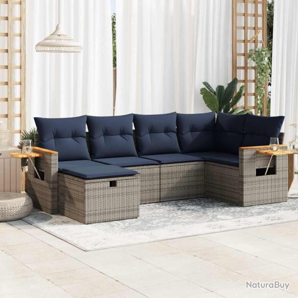 Salon de jardin 6 pcs avec coussins gris r�sine tress�e