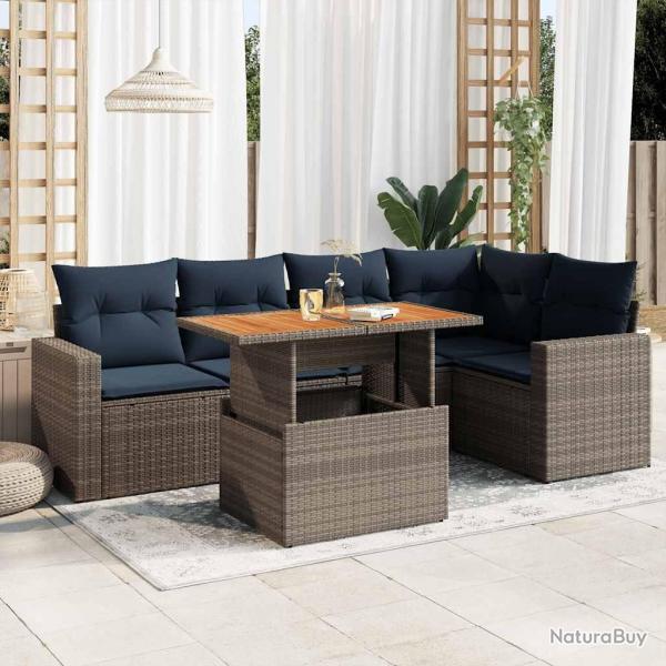 Salon de jardin 6 pcs avec coussins gris r�sine tress�e