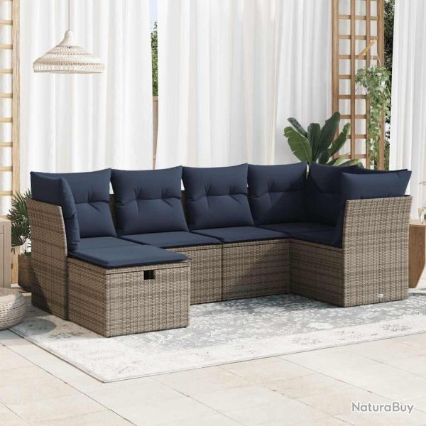 Salon de jardin 6 pcs avec coussins gris r�sine tress�e