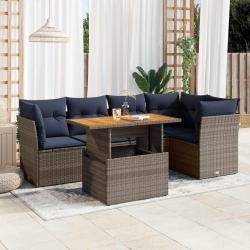 Salon de jardin 6 pcs avec coussins gris r&eacute;sine tress&eacute;e