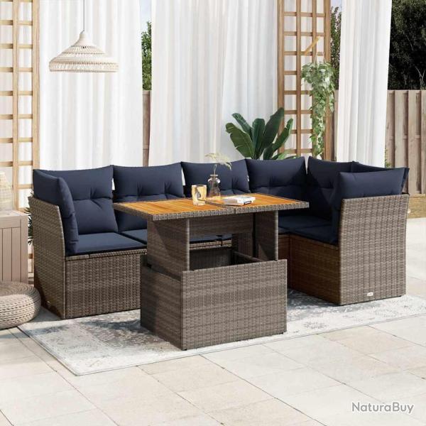 Salon de jardin 6 pcs avec coussins gris r�sine tress�e
