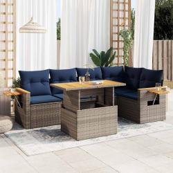 Salon de jardin avec coussins 6 pcs gris r&eacute;sine tress&eacute;e acacia