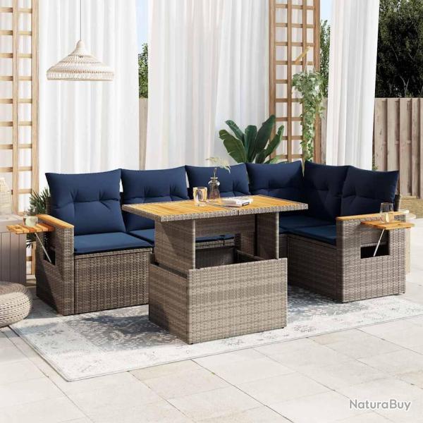 Salon de jardin avec coussins 6 pcs gris r�sine tress�e acacia