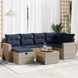 Salon de jardin avec coussins 7 pcs gris r&eacute;sine tress&eacute;e