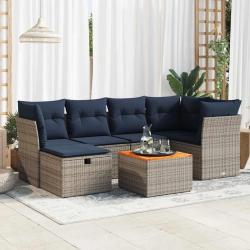 Salon de jardin avec coussins 7 pcs gris r&eacute;sine tress&eacute;e