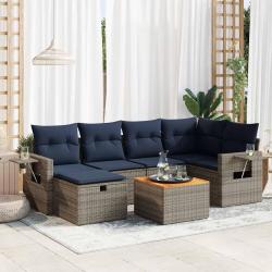 Salon de jardin avec coussins 7 pcs gris r&eacute;sine tress&eacute;e