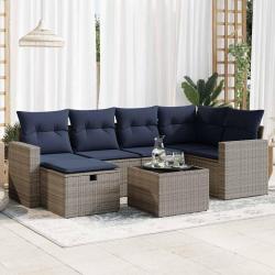 Salon de jardin avec coussins 7 pcs gris r&eacute;sine tress&eacute;e