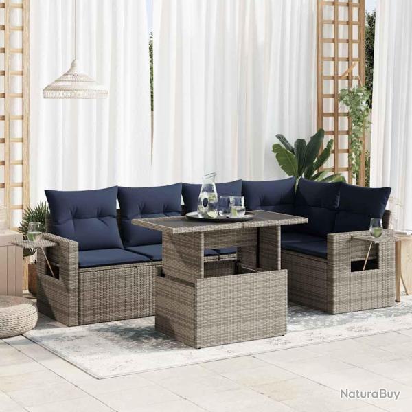 Salon de jardin avec coussins 6 pcs gris r�sine tress�e acacia