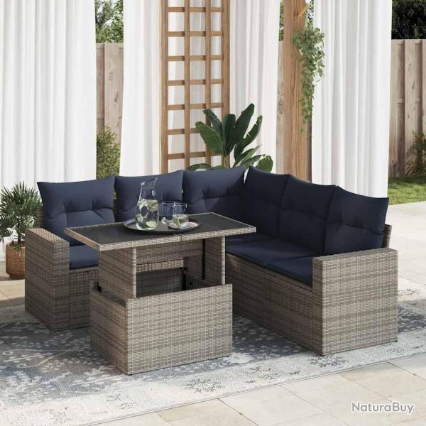 Salon de jardin avec coussins 6 pcs gris r�sine tress�e acacia