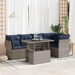 Salon de jardin avec coussins 6 pcs gris r&eacute;sine tress&eacute;e acacia