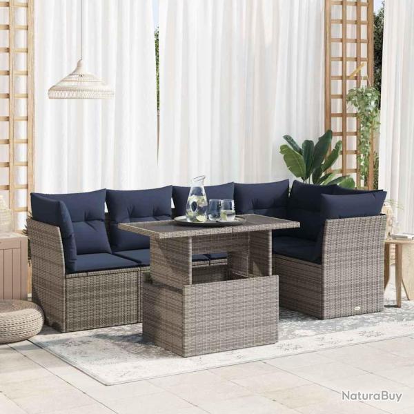 Salon de jardin avec coussins 6 pcs gris r�sine tress�e acacia