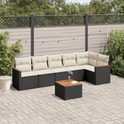 Salon de jardin 7 pcs avec coussins noir r&eacute;sine tress&eacute;e
