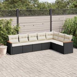 Salon de jardin 7 pcs avec coussins noir r&eacute;sine tress&eacute;e