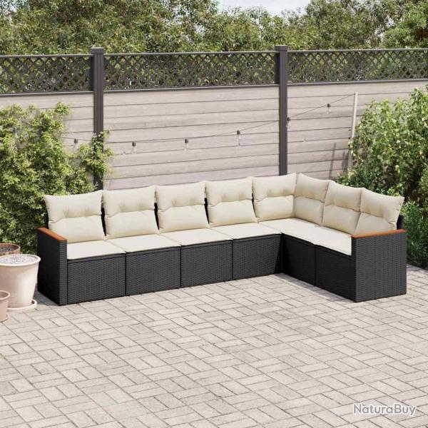 Salon de jardin 7 pcs avec coussins noir r�sine tress�e