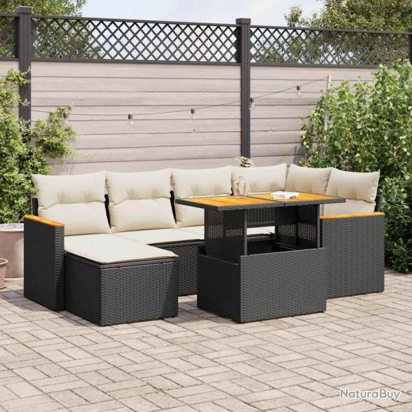 Salon de jardin avec coussins 7 pcs noir r�sine tress�e acacia