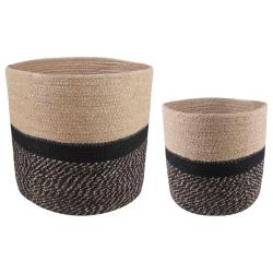 Ensemble de Pots &agrave; Plantes 2 pcs Naturel et noir &Oslash; 28 x 28 cm
