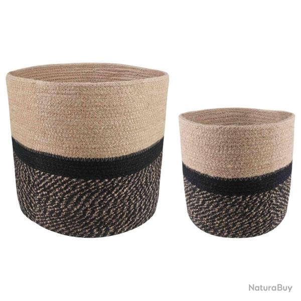 Ensemble de Pots � Plantes 2 pcs Naturel et noir � 28 x 28 cm