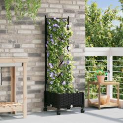Bac de jardin avec treillis et roues Noir 40 x 40 x 131,5 cm PP