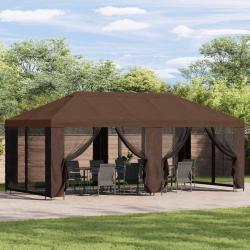 Gazebo avec murs lat&eacute;raux 6 x 3 m Marron Polyester et Acier 190
