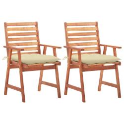 Chaises &agrave; manger d'ext&eacute;rieur lot de 2 et coussins Acacia massif