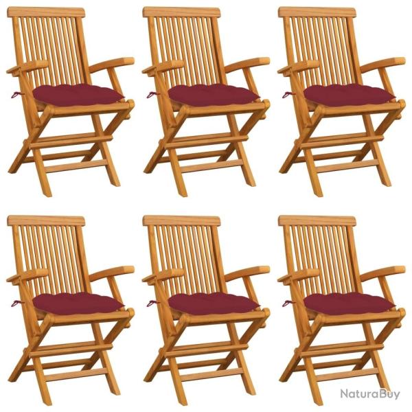 Chaises de jardin coussins rouge bordeaux lot de 6 Teck massif