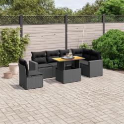 Salon de jardin 7 pcs avec coussins noir r&eacute;sine tress&eacute;e