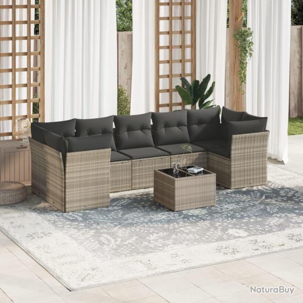 Salon de jardin 8 pcs avec coussins gris clair r�sine tress�e