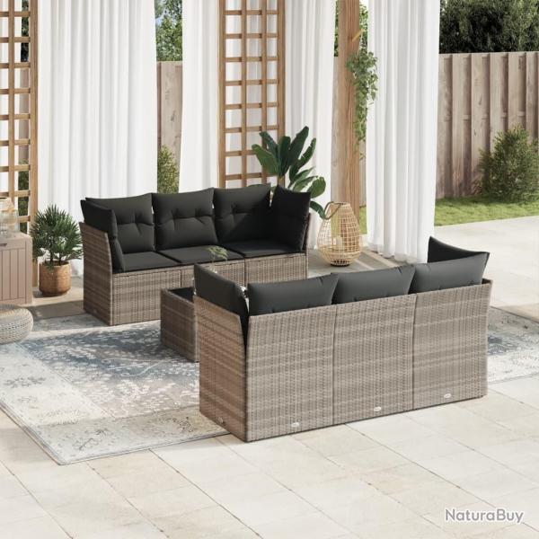 Salon de jardin avec coussins 7 pcs gris clair r�sine tress�e
