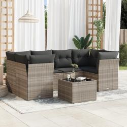 Salon de jardin avec coussins 7 pcs gris clair r&eacute;sine tress&eacute;e