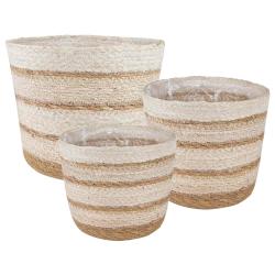 Paniers &agrave; plantes en herbe de mer 3 pcs Naturel, Blanc et Beige