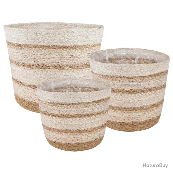 Paniers � plantes en herbe de mer 3 pcs Naturel, Blanc et Beige