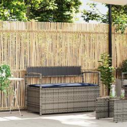 Banc de rangement de jardin avec coussin gris r&eacute;sine tress&eacute;e